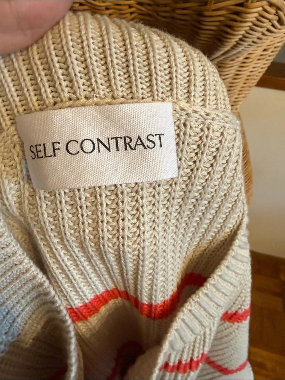Striped Crewneck Sweater in Cream and Coral